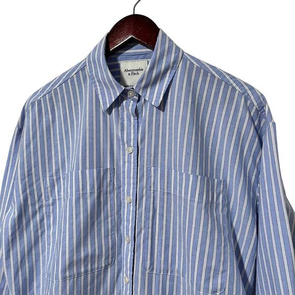 Abercrombie & Fitch Oxford Button Shirt Size XS Blue Striped Preppy Academia - Picture 2 of 6